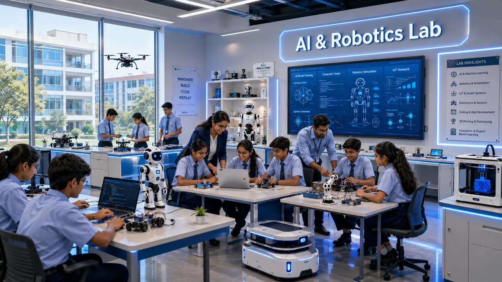 Senior School students working in the AI & Robotics Lab