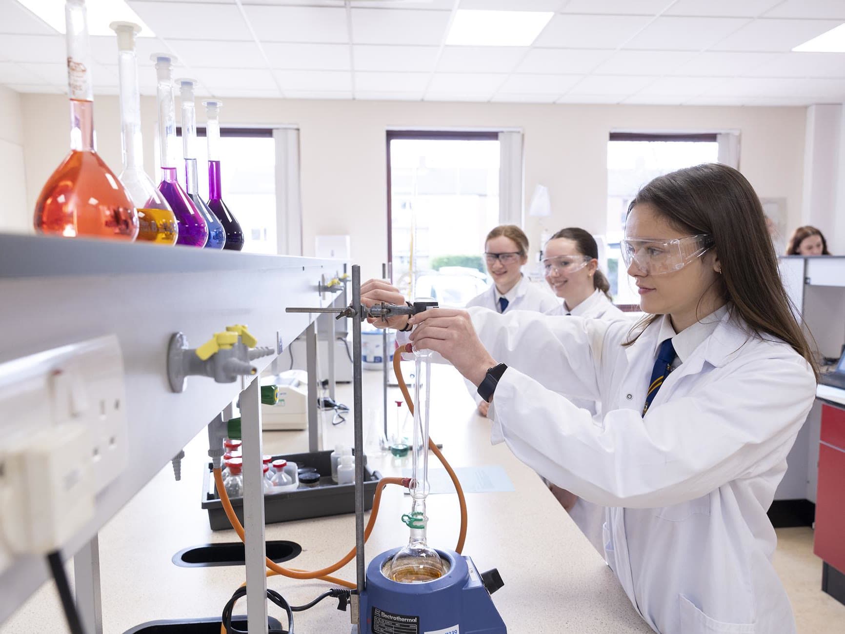 Senior School students running a chemistry experiment