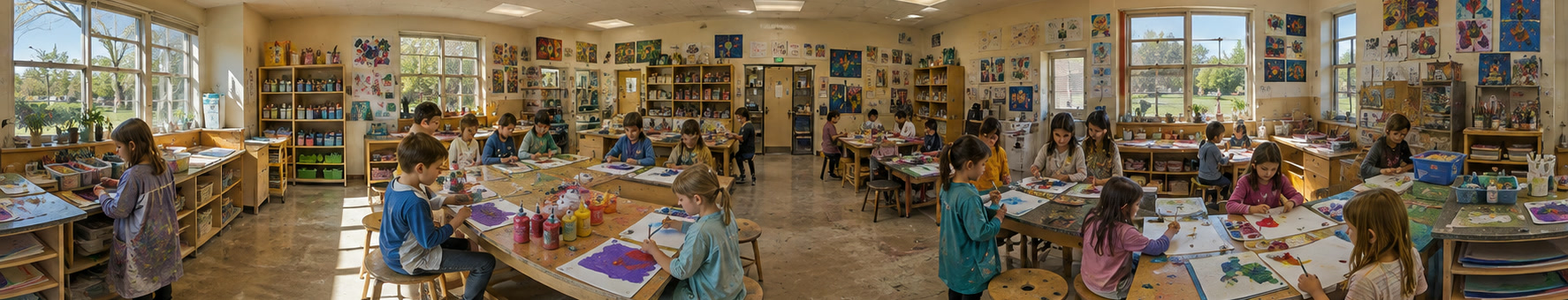 Panoramic view of a sunlit Northwood Junior classroom
