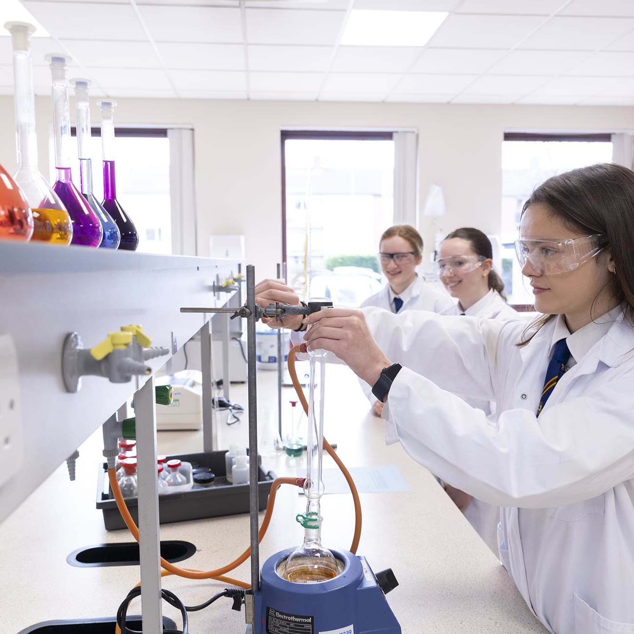 Senior School students running a chemistry experiment